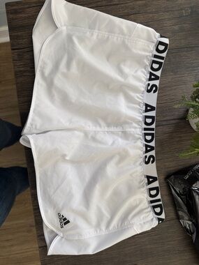 adidas White Athletic Shorts with Black Logo Waistband